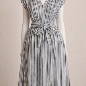Max Studio Women’s Striped Wrap Midi Dress White/Navy Size XL